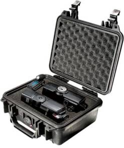 Pelican 1200 Protector Case made of Polypropylene with Black Finish, Foam Padding, Stainless Steel Hardware & Double Throw Latches 9.31" L x 7.13" W x 4.12" D Interior Dimensions