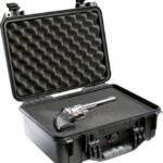 Pelican 1450 Protector Case made of Polypropylene with Black Finish, Foam Padding, Over-Molded Handle, Stainless Steel Hardware & Double Throw Latches 14.66" L x 10.24" W x 6.12" D Interior Dimensions
