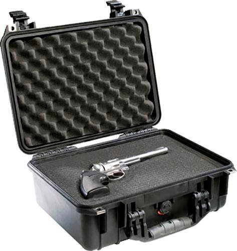 Pelican 1450 Protector Case made of Polypropylene with Black Finish, Foam Padding, Over-Molded Handle, Stainless Steel Hardware & Double Throw Latches 14.66" L x 10.24" W x 6.12" D Interior Dimensions