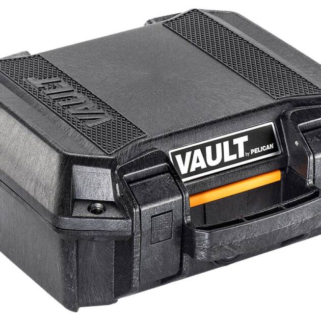 Pelican VCV100 Vault Case Small Size made of Polymer with Black Finish, Heavy Duty Handles, Foam Padding & 2 Push Button Latches 11" L x 8" W x 4.50" D Interior Dimensions