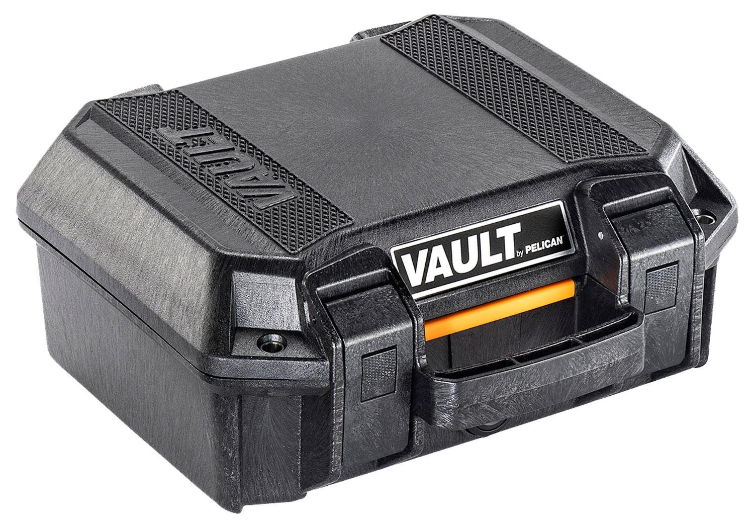 Pelican VCV100 Vault Case Small Size made of Polymer with Black Finish, Heavy Duty Handles, Foam Padding & 2 Push Button Latches 11" L x 8" W x 4.50" D Interior Dimensions