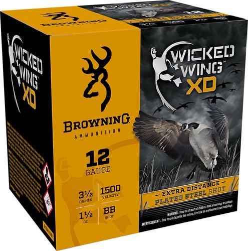 Browning Ammo B193411240 Wicked Wing XD 12Gauge 3.50" 1 1/2oz BBShot 25 Per Box/10 Case