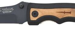 Camillus 19076-001 Slick 3" Folding Clip Point Plain Black Carbonitride Titanium AUS-8A SS Blade, 5" Black Rubber/Wood Handle