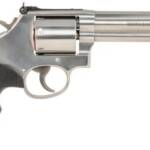 Smith & Wesson 150854 Model 686 Plus 38 S&W Spl +P, 357 Mag 7rd 5" Stainless Steel Barrel & Cylinder Satin Stainless Steel Frame with Black & Silver Custom Wood Grip & Red Ramp Front Sight