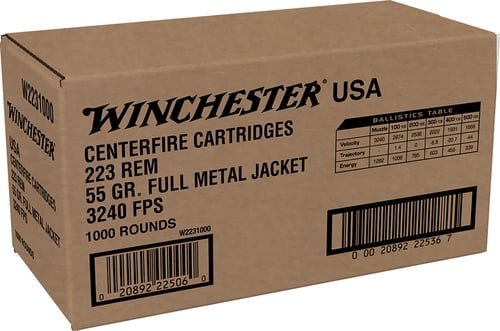 Winchester Ammo W2231000 USA 223Rem 55gr Full Metal Jacket 1000rds *Sold by Case