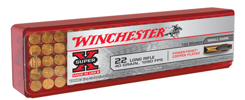 Winchester Ammo X22LRPP1 Super X 22LR 40gr Power Point Copper Plated 100 Per Box/20 Case
