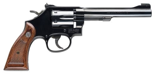 Smith & Wesson 150477 Model 17 Masterpiece *CA Compliant 22 LR Bright Blued Carbon Steel 6" Barrel, 6rd Cylinder, & K-Frame, Checkered Service Square Butt Grip, Classic-Styled Thumbpiece