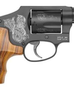 Smith & Wesson 150785 Model 442 38 S&W Spl +P 5 Shot 1.88" Engraved Black Carbon Steel Barrel/Cylinder, Engraved Black Aluminum J-Frame, Engraved Wood Grip, Mahogany Presentation Case