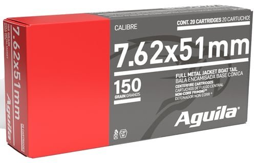 Aguila Ammunition 7.62NATO Rifle Ammo - 150 Grain | FMJ-BT | 20rd Box